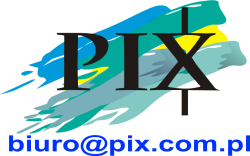 Logo firmy PIX z adresem e-mail w postaci grafiki